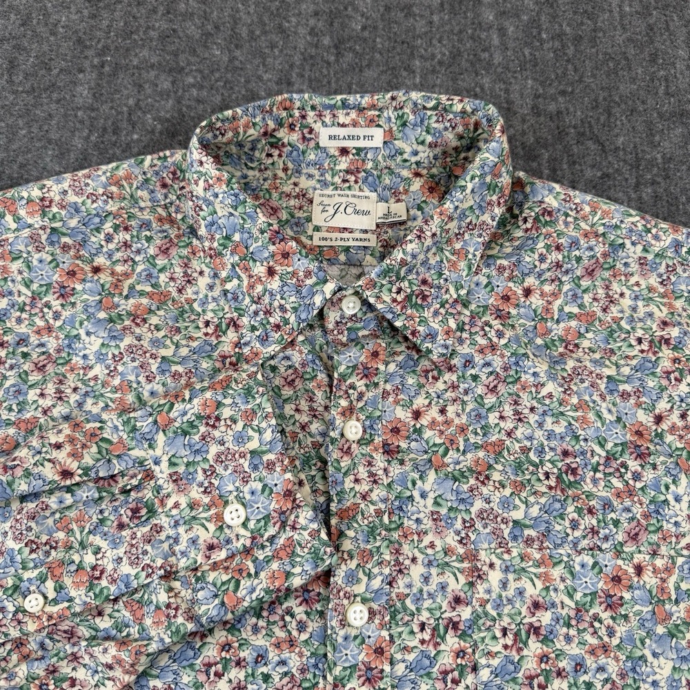 J.Crew Secret Wash Men's Floral Shirt Relaxed Fit 100% Cotton Long Sleeve